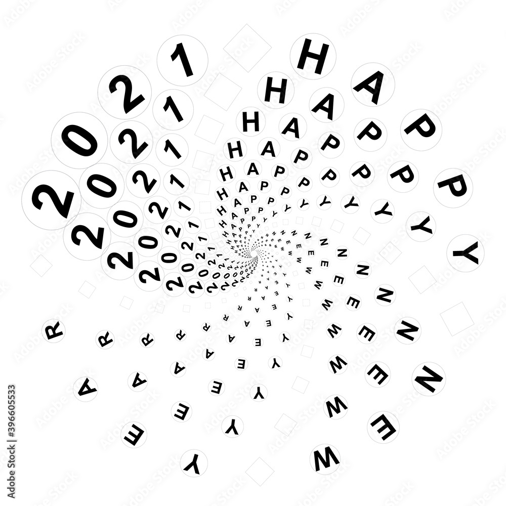 abstract halftone dotted circle with words Happy New Year 2021 abstract halftone dotted circle with words Happy New Year 2021
