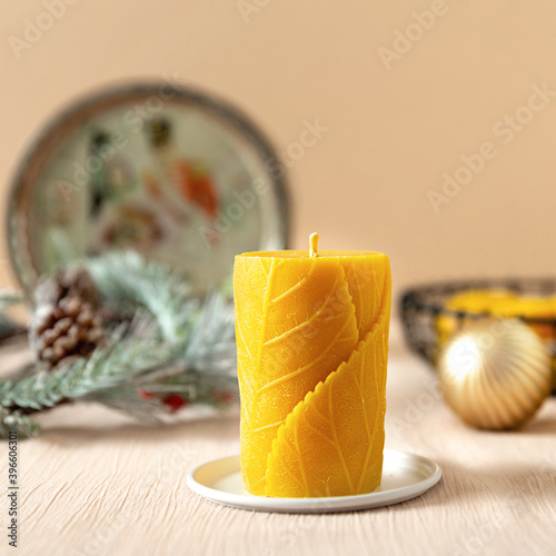 wax candles in New Year's interior, Christmas