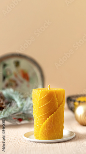 wax candles in New Year's interior, Christmas