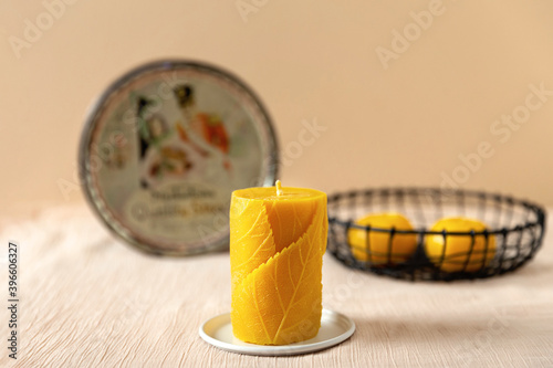 wax candles in New Year's interior, Christmas