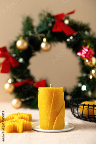 wax candles in New Year's interior, Christmas