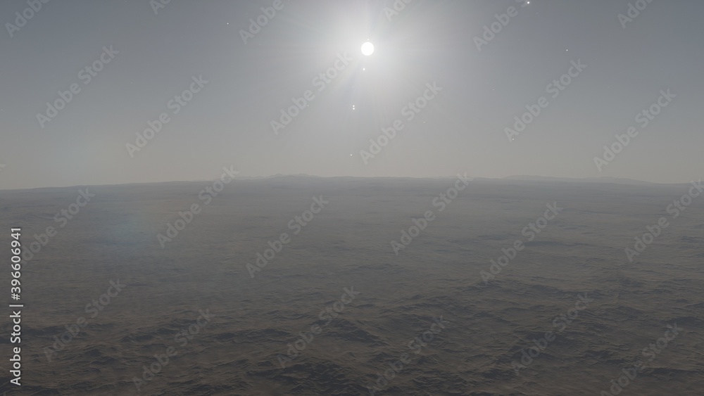 Obraz premium science fiction illustration, alien planet landscape, view from a beautiful planet, beautiful space background 3d render