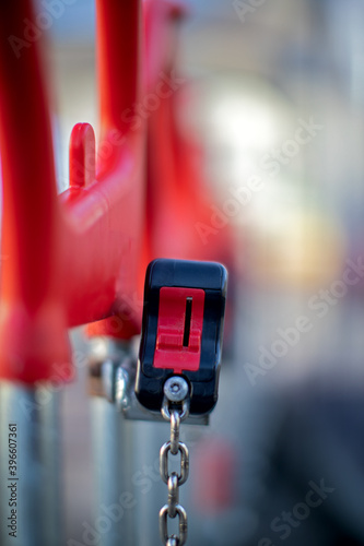 close up of a coin slot on a shopping cart