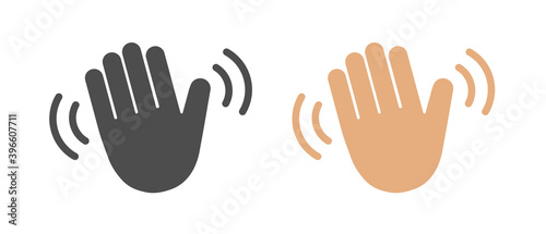 Greeting sign, hello symbol. Wave hand, welcome or goodbye gesture isolated on white background, vector.