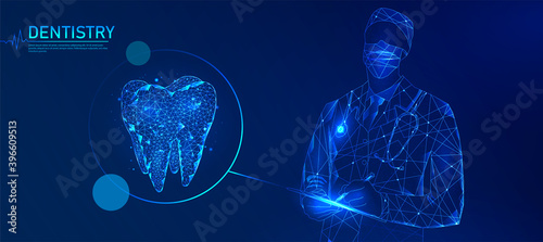 Medical healthy human tooth 3d. Medicine model low poly. Doctor online concept. Medical consultation app. Web healthcare dentist stomatologist modern technology. Teeth treatment website page design.