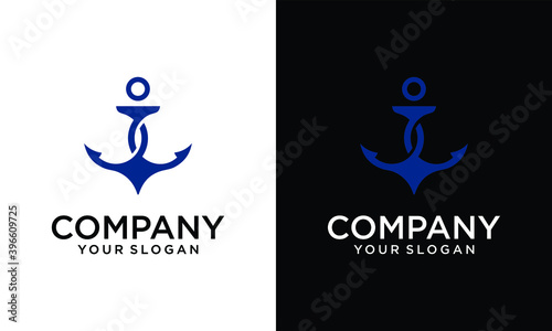 marine retro emblems logo with anchor, anchor logo - vector