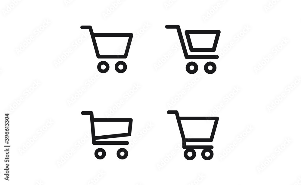 Shopping cart icon collection. Online commerce symbol. E-commerce vector sign.