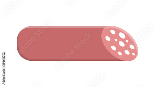 sausage with lard on a white background, vector illustration. meat sausage with bacon. salami for appetizer and addition to sandwich and pizza. quick snack