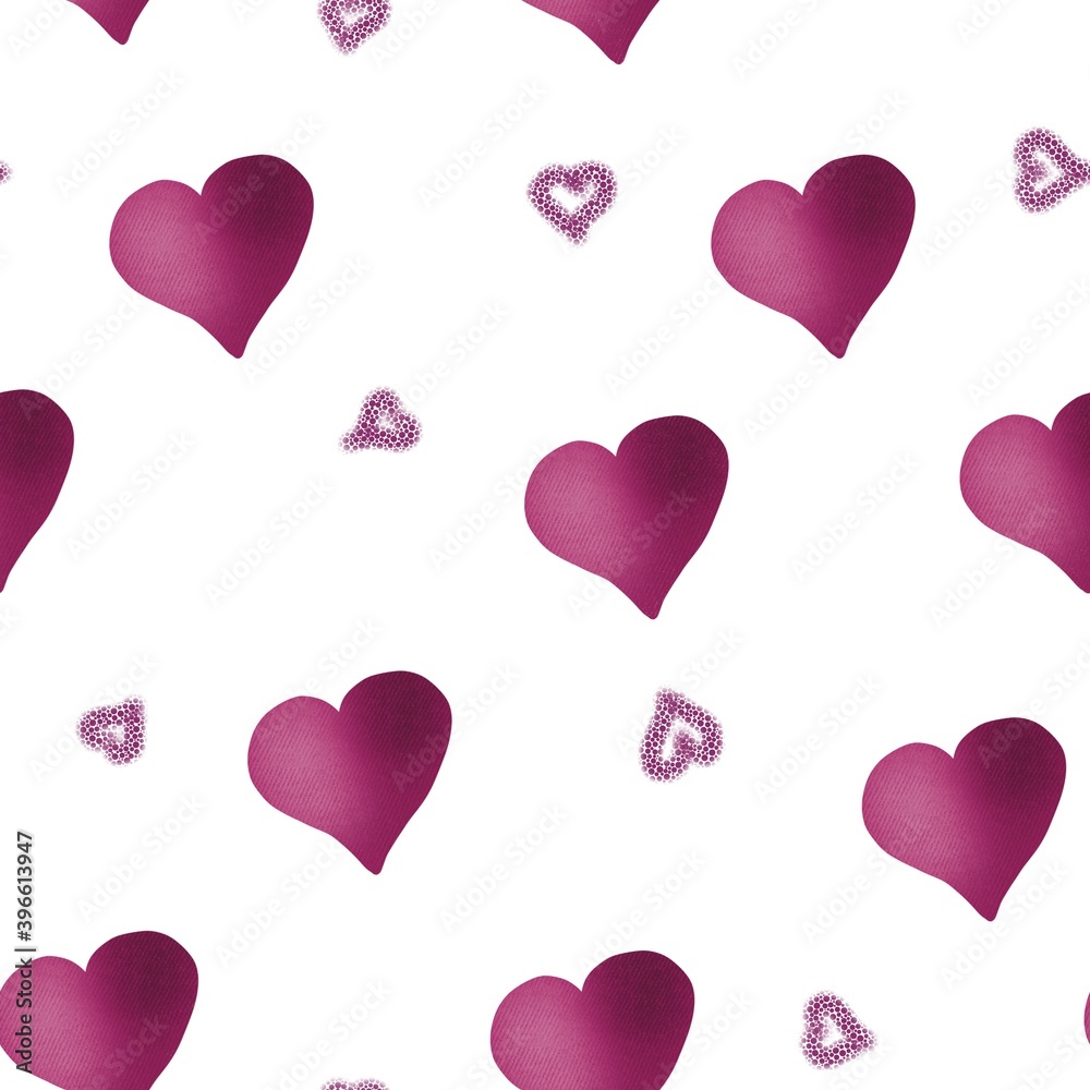 seamless pattern with pink texture hearts