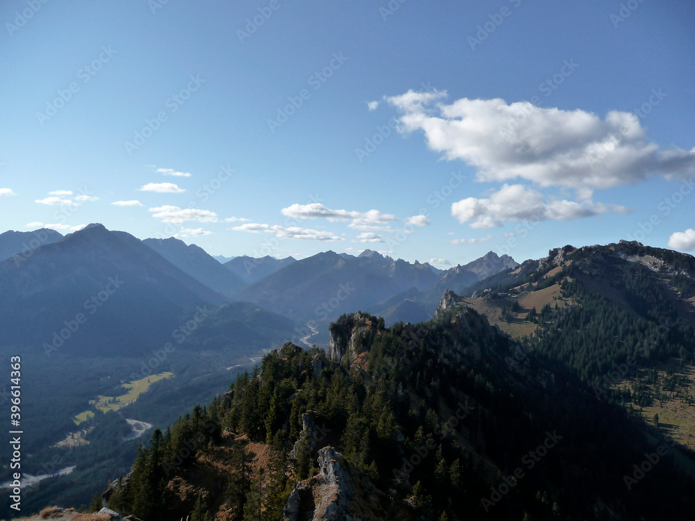 Mountain hiking tour to Sonnenberg mountain ridge, Bavaria, Germany