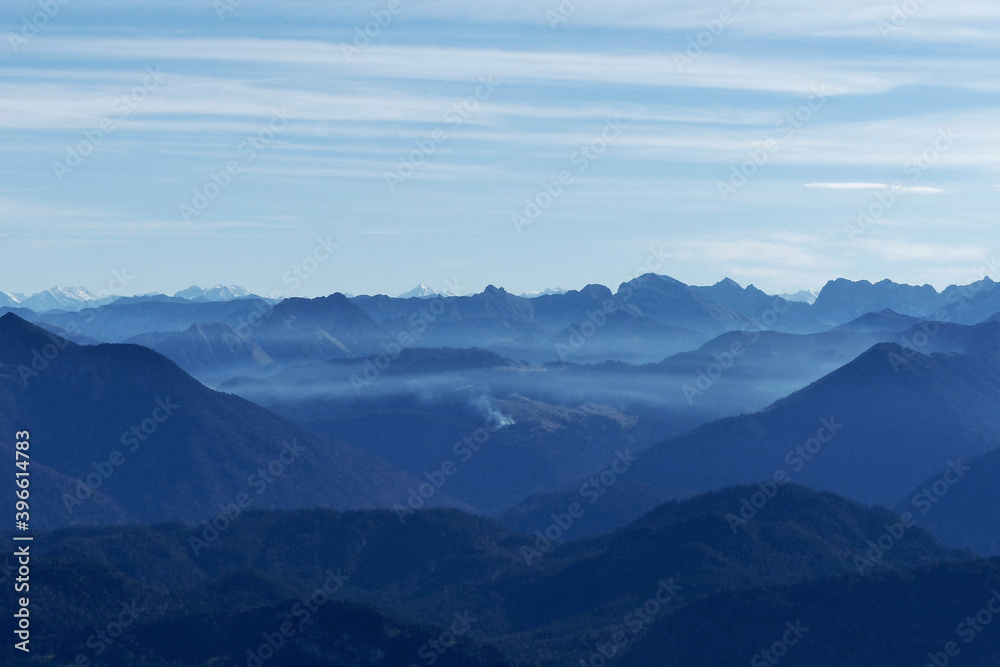 Panorama view from Benediktenwand mountain, Bavaria, Germany