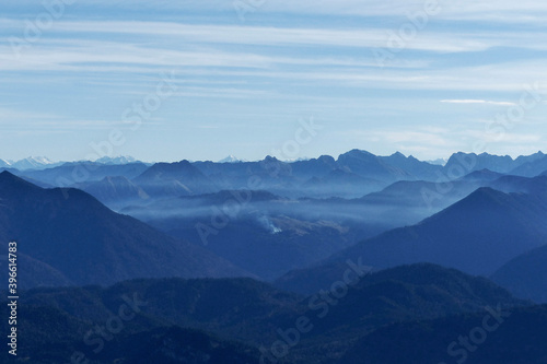 Panorama view from Benediktenwand mountain, Bavaria, Germany