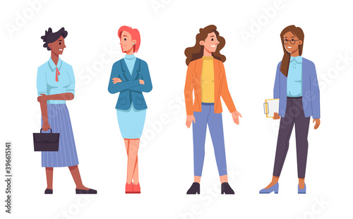 Set of businesswomen of different races isolated flat cartoon characters. Vector afro american caucasian multinational females in casual cloth, office workers l people, entrepreneurs colleagues