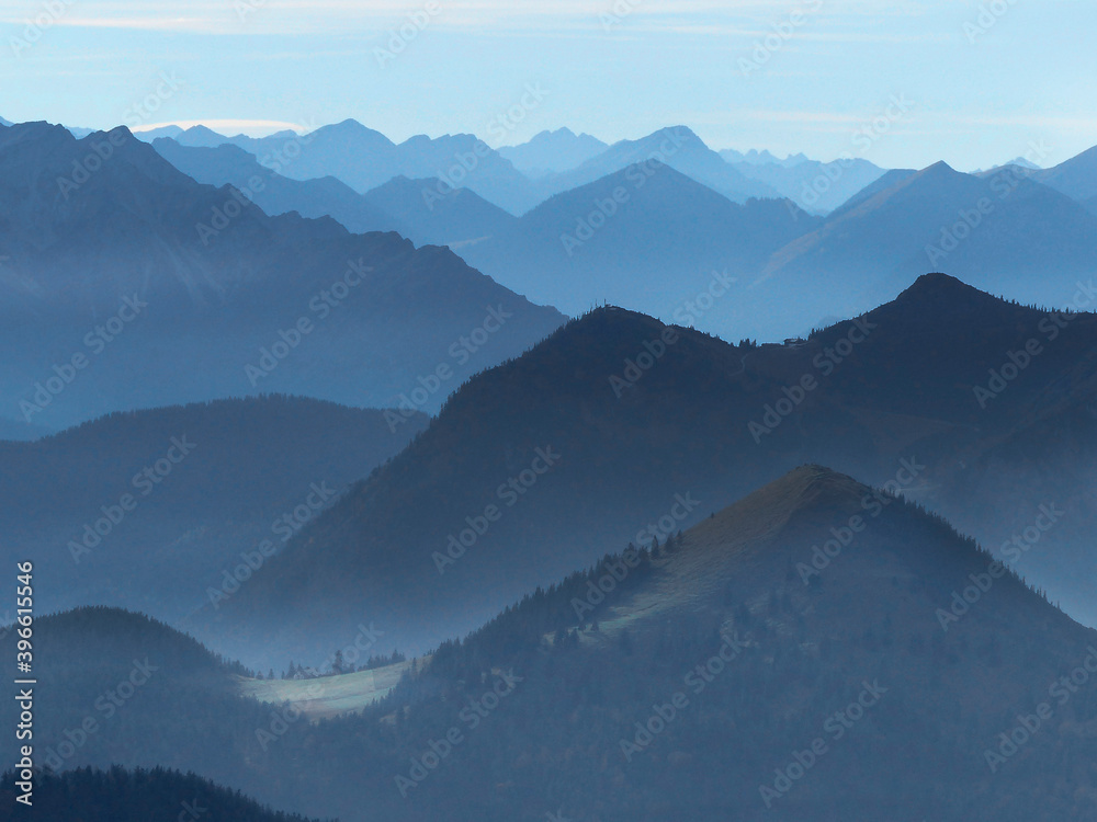 Mountain view from Benediktenwand mountain, Bavaria, Germany
