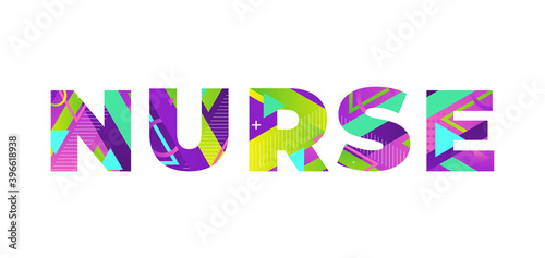 Nurse Concept Retro Colorful Word Art Illustration