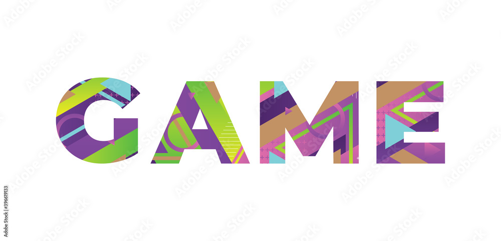 Game Concept Retro Colorful Word Art Illustration