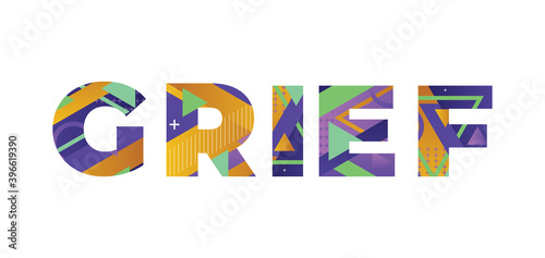 Grief Concept Retro Colorful Word Art Illustration