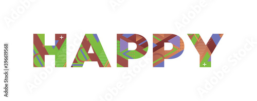Happy Concept Retro Colorful Word Art Illustration