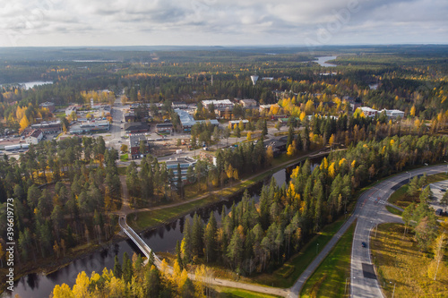 Suomussalmi municipality, Ammansaari, Finland, Kainio region, aerial drone summer fall view photo
