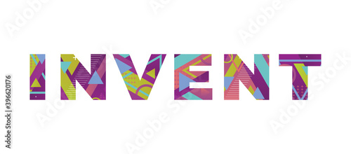 Invent Concept Retro Colorful Word Art Illustration