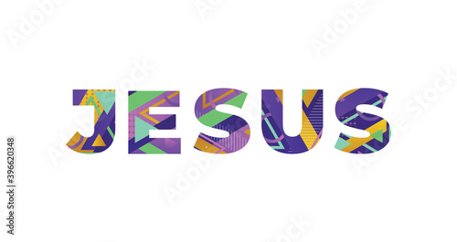 Jesus Concept Retro Colorful Word Art Illustration