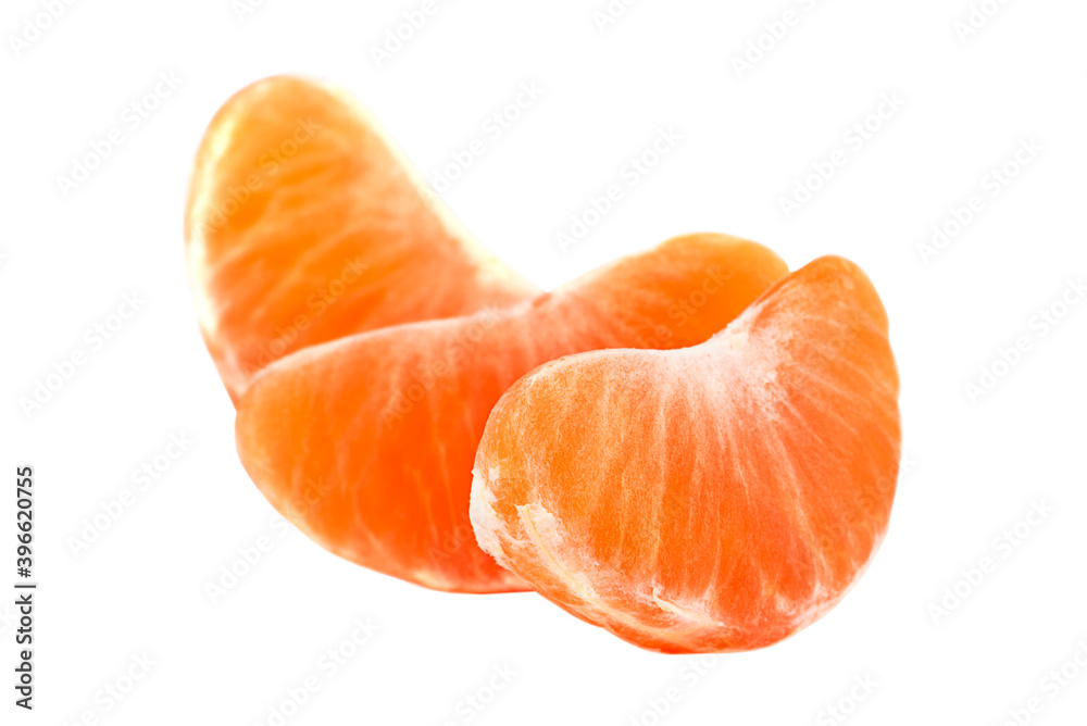 Three slices of tangerine isolated on a white background. Three slices of tangerine isolated on a white background.