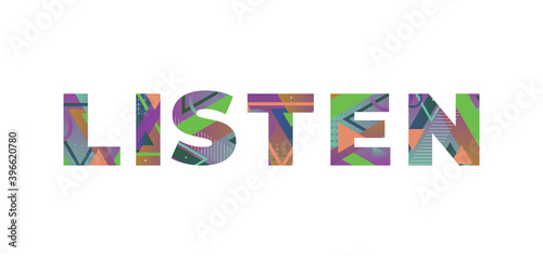 Listen Concept Retro Colorful Word Art Illustration