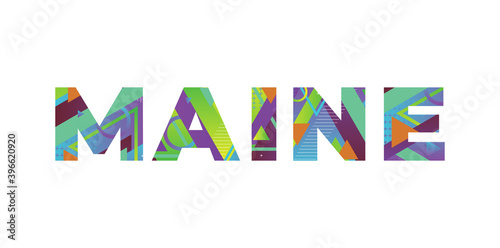 Maine Concept Retro Colorful Word Art Illustration