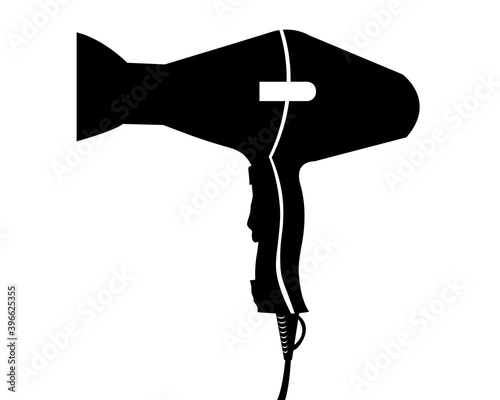 Black hairdryer for drying hair icon on white background