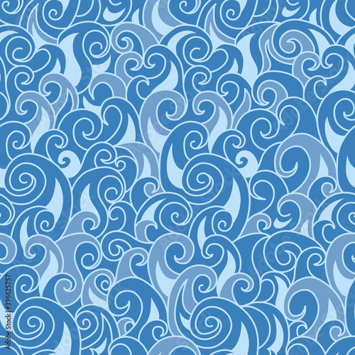 Abstract curly seamless pattern. Winter frosty glass background. Sea water texture
