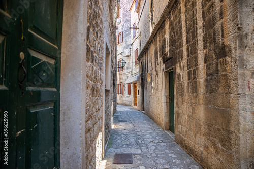 View of the old city of Trogir  Mediterranean architecture  narrow streets