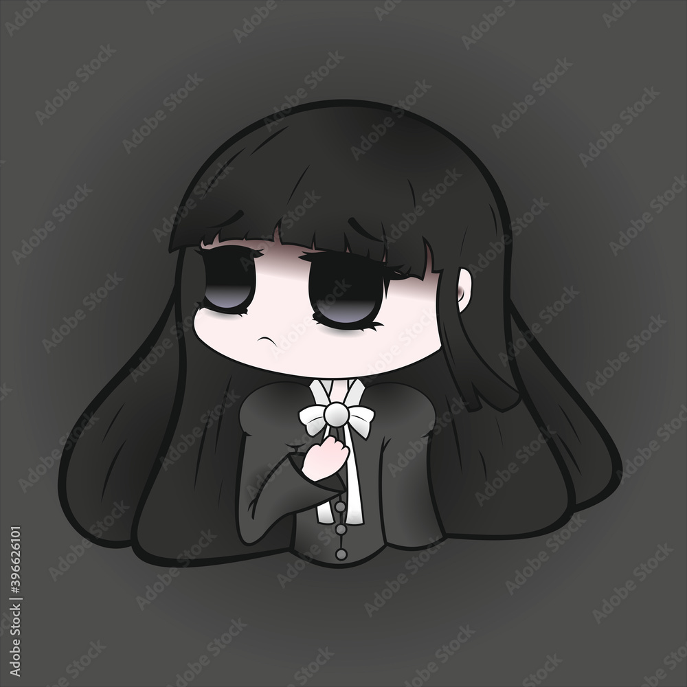 Raster dark anime girl sticker ilustração do Stock