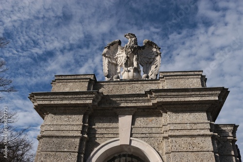 Entrance portal into Klessheim park and castle in Salzburg, in autumn. Austria, Europe.