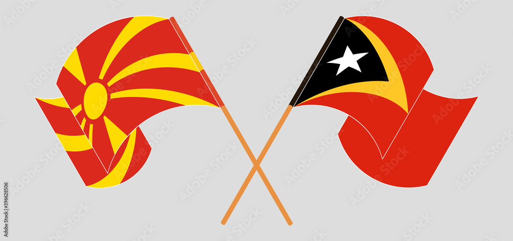 Crossed flags of North Macedonia and East Timor Crossed flags of North Macedonia and East Timor