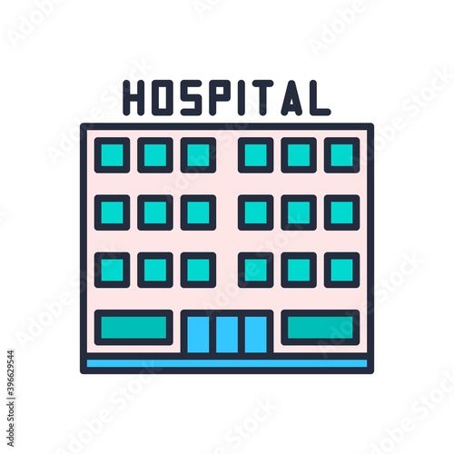 Hospital building flat icon isolated on white background. Clinic, medical building symbol.