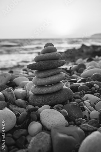 Black and white pebble tower
