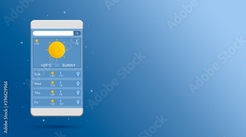 Sunny weather forecast on phone screen online widget 3d render