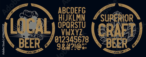 Brewery vintage alphabet font. Custom handwritten alphabet. Retro textured hand drawn typeface with grunge effect.