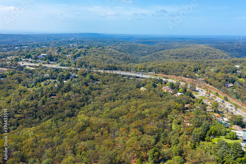 Aerial view of the township of Warrimoo and the Great Western Highway in regional in Australia