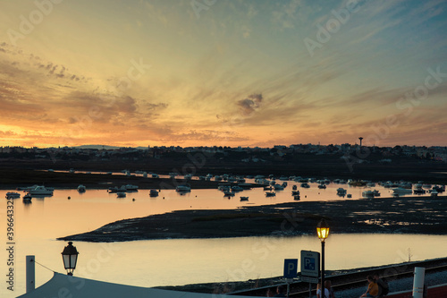 Beautiful sunset at Faro city.