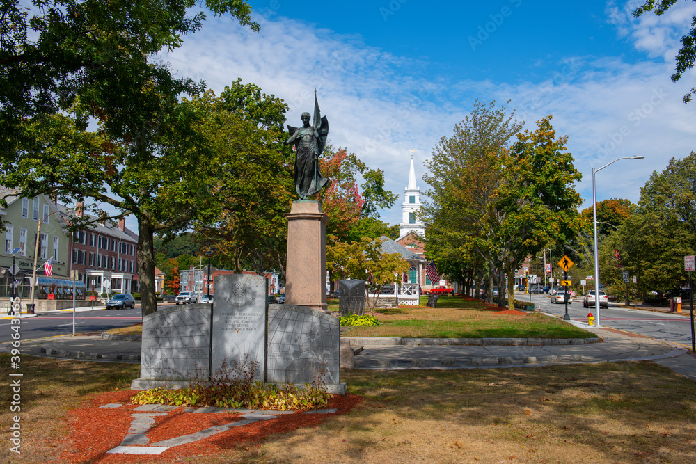 World War II veterans memorial in Upper Common on Main Street in downtown Fitchburg, Massachusetts MA, USA. 