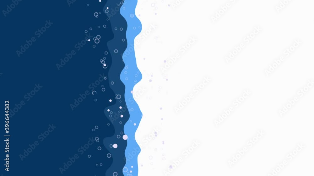 Cartoon blue sea wave with white foam bubbles.