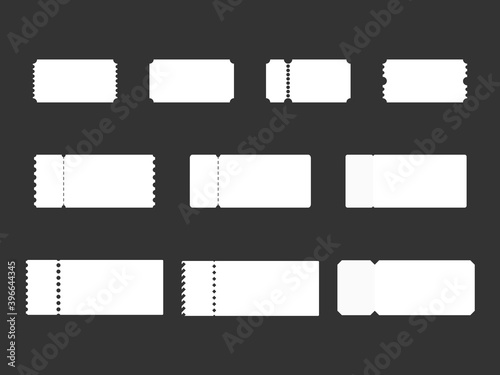 Blank tickets template. Paper white coupon with jagged ends movie banner and festival invitation concert pass holiday event and party permit gala vector flyer.