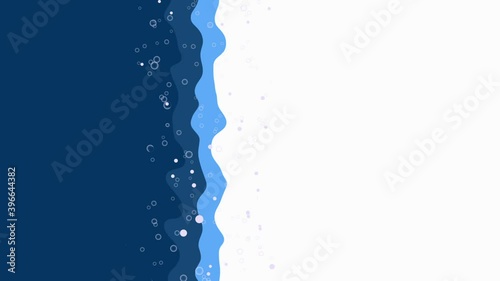 Cartoon blue sea wave with white foam bubbles.
