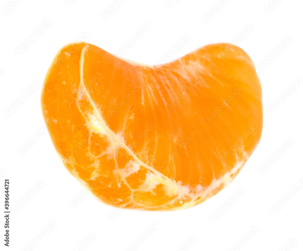One slice of tangerine isolated on a white background. One slice of tangerine isolated on a white background.