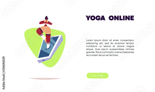 Yoga classes online. Quarantine a series of stay at home concepts - people sit at home, doing yoga, enjoy meditation. The girl practices yoga remotely on the phone.