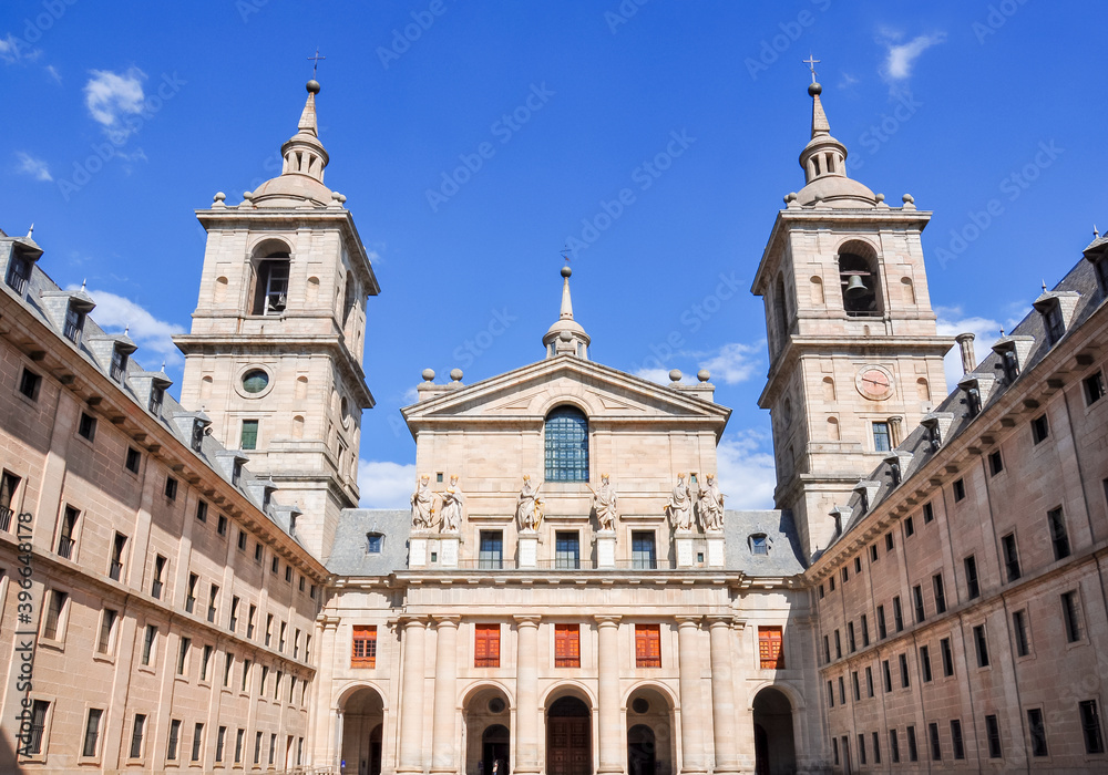 El Escorial palace facade outside Madrid, Spain