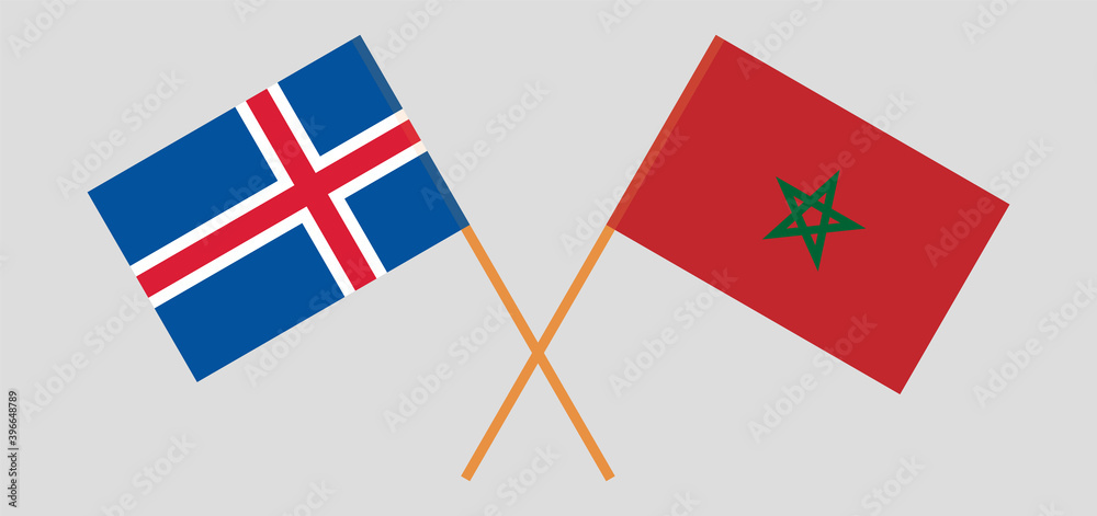 Crossed flags of Iceland and Morocco