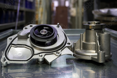 Cuadro en lienzo The pumps of the engine cooling system of a modern car.
