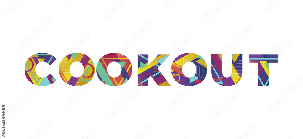 Cookout Concept Retro Colorful Word Art Illustration
